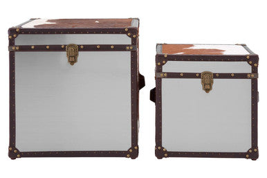 Orsina Brown and White Cowhide Storage Trunk Set – Genuine Leather