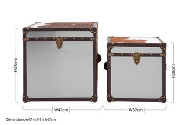 Orsina Brown and White Cowhide Storage Trunk Set – Genuine Leather