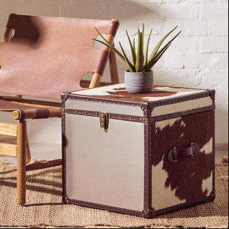 Orsina Brown and White Cowhide Storage Trunk Set – Genuine Leather