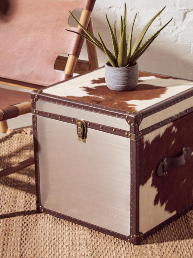 Orsina Brown and White Cowhide Storage Trunk Set – Genuine Leather