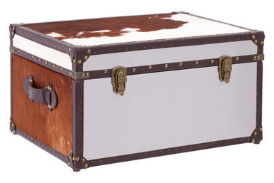 Orsina Kensington Brown and White Cowhide Storage Trunk Chest