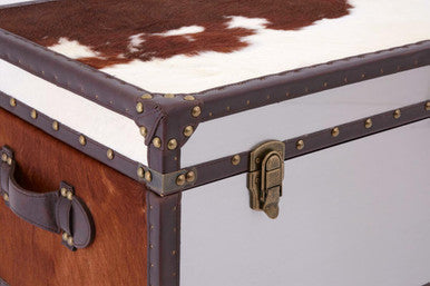 Orsina Kensington Brown and White Cowhide Storage Trunk Chest
