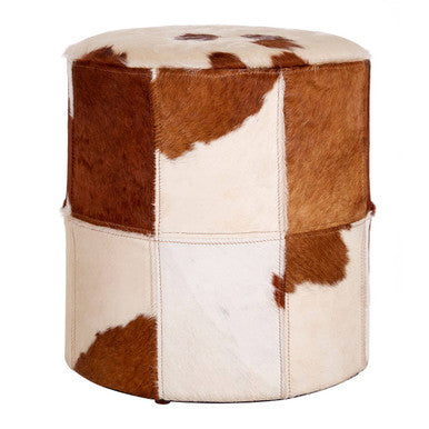 Orsina Kensington Brown and White Cowhide Hair on Leather Stool