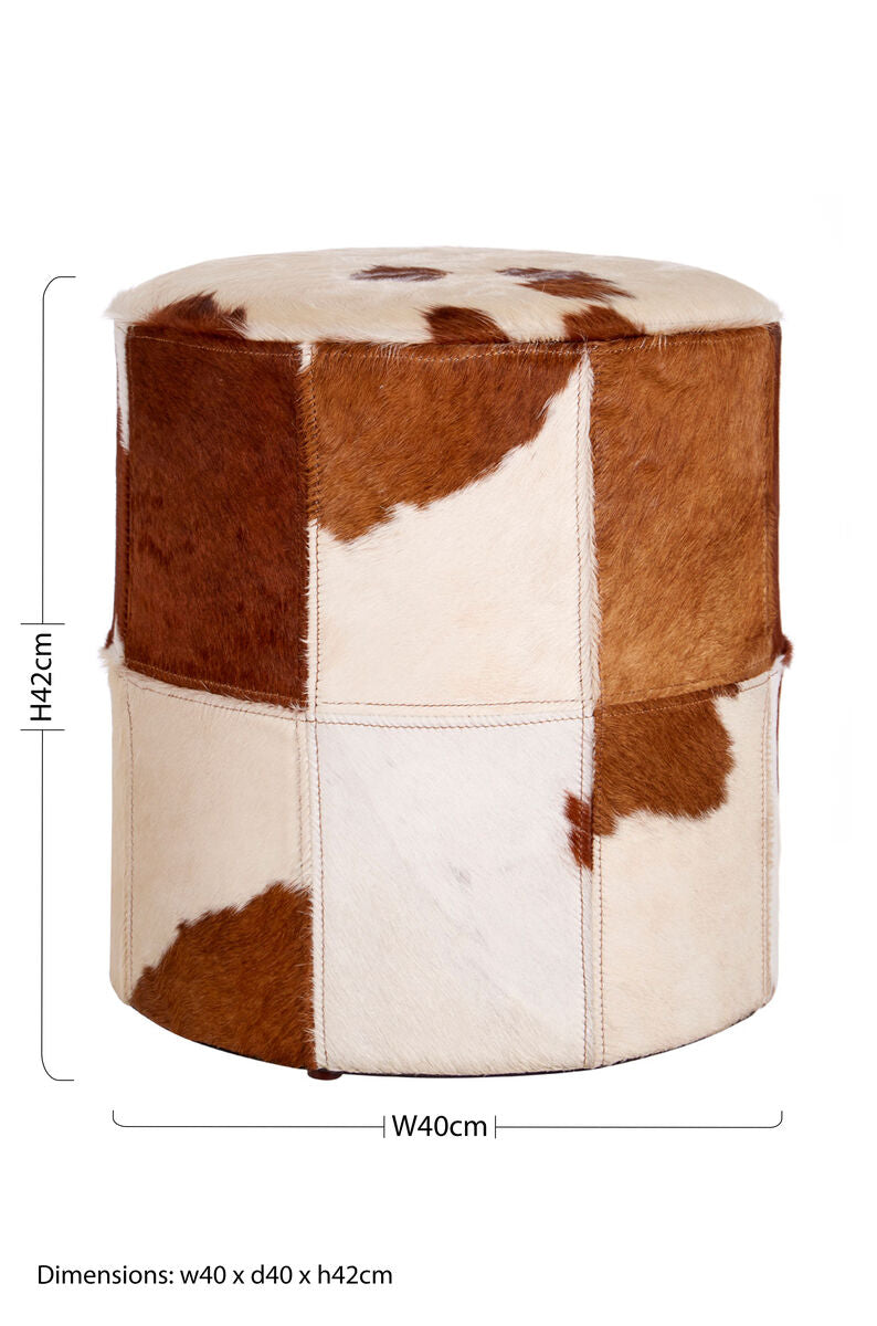 Orsina Kensington Brown and White Cowhide Hair on Leather Stool