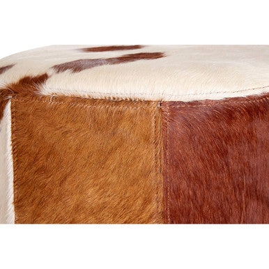 Orsina Kensington Brown and White Cowhide Hair on Leather Stool
