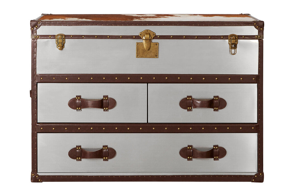 Orsina Kensington Cowhide Storage Cabinet – Brown and White Leather