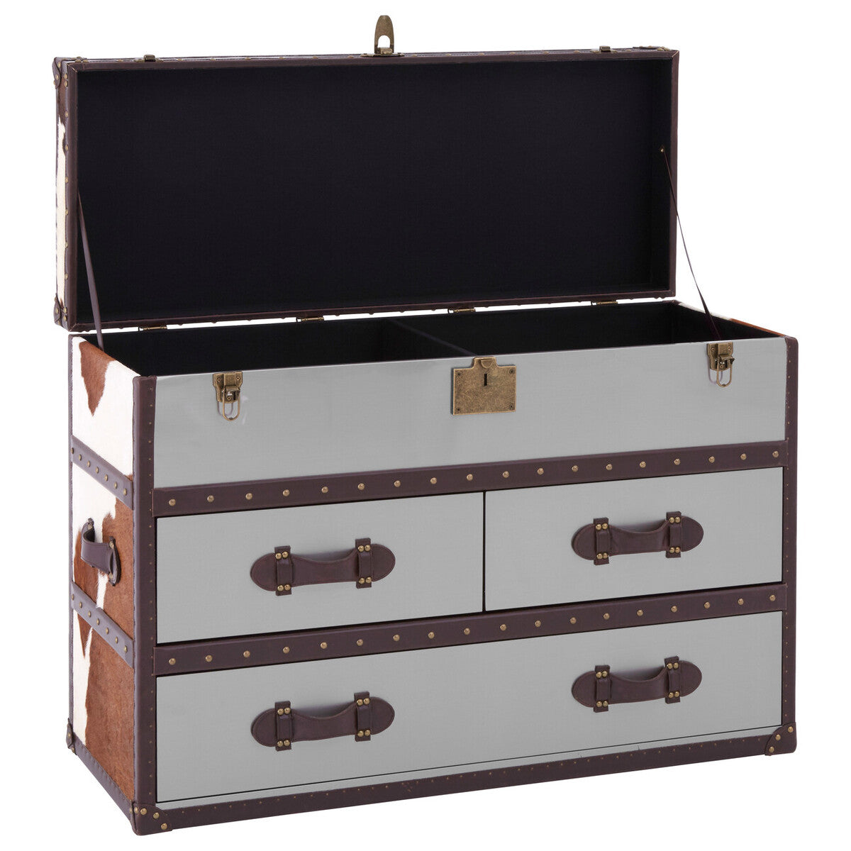 Orsina Kensington Cowhide Storage Cabinet – Brown and White Leather