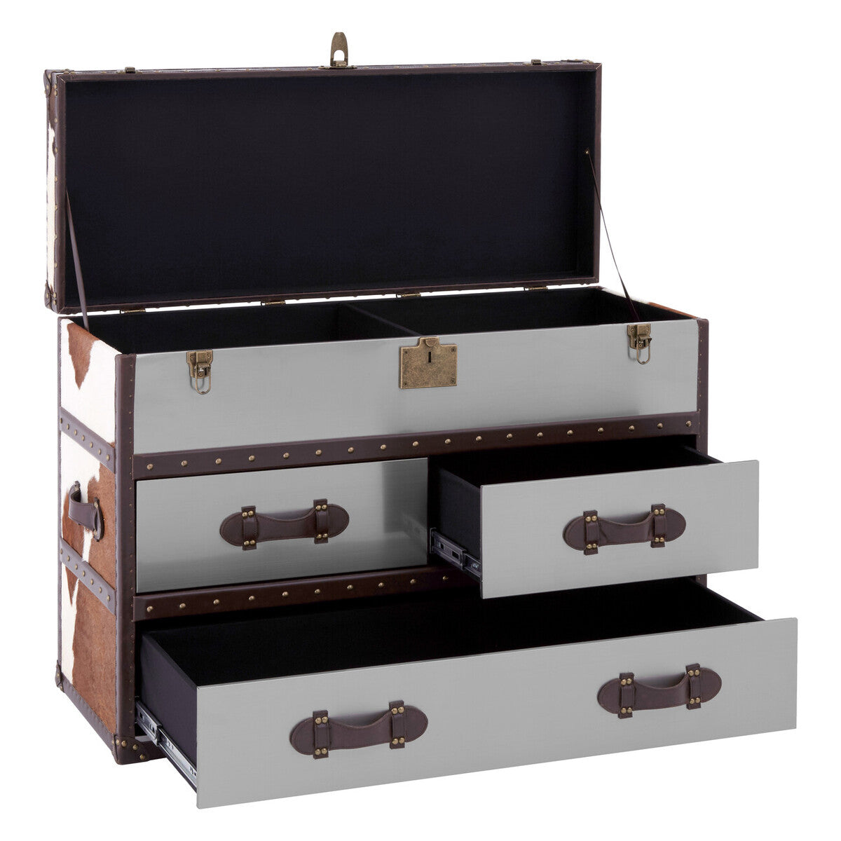 Orsina Kensington Cowhide Storage Cabinet – Brown and White Leather
