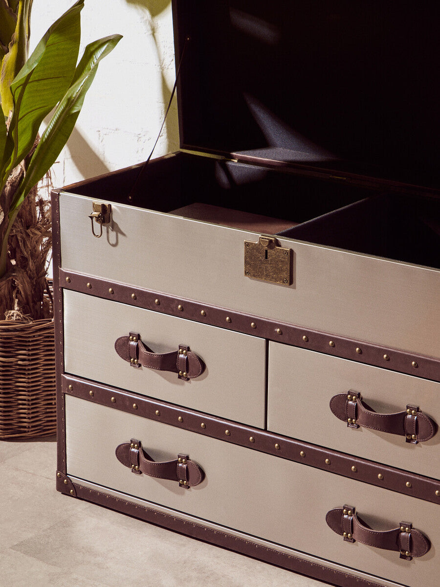 Orsina Kensington Cowhide Storage Cabinet – Brown and White Leather