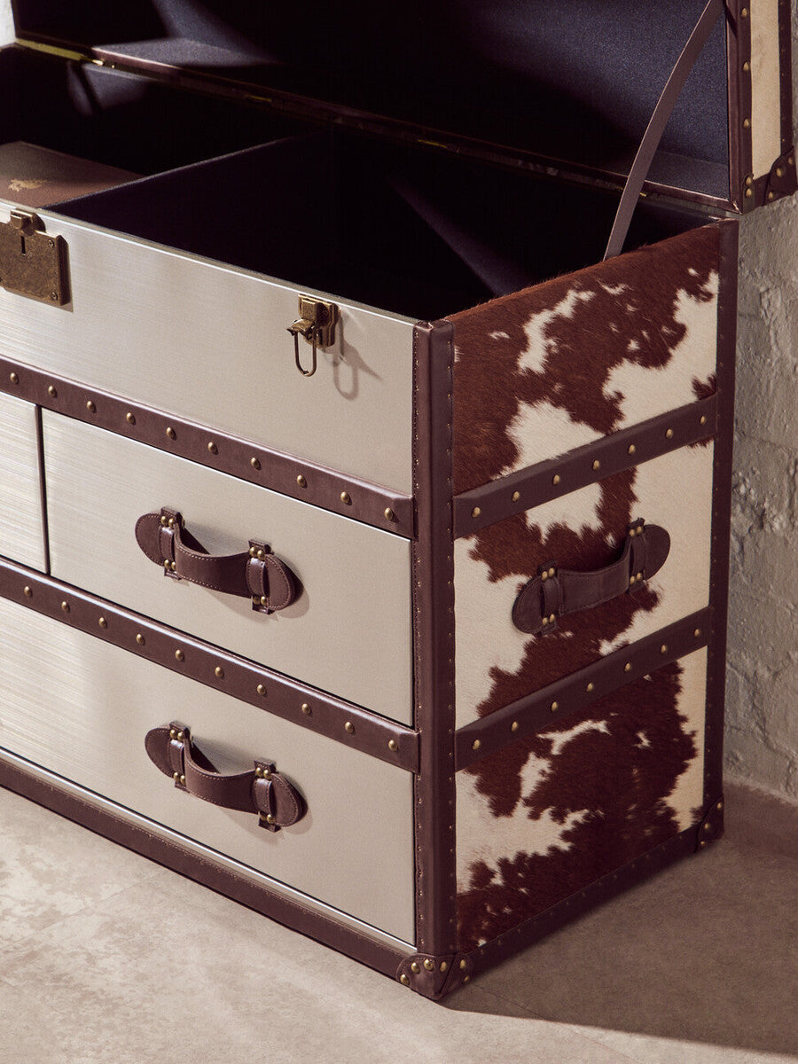 Orsina Kensington Cowhide Storage Cabinet – Brown and White Leather