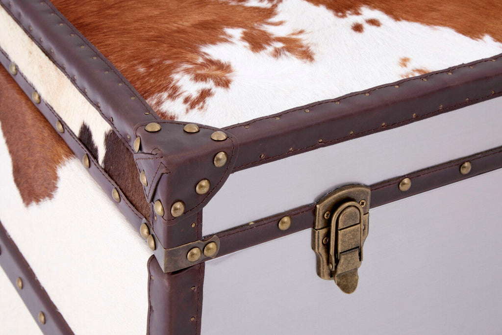 Orsina Kensington Cowhide Storage Cabinet – Brown and White Leather