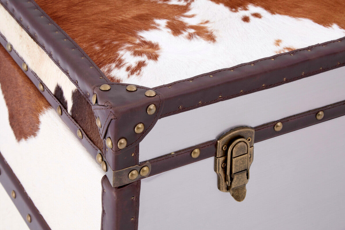Orsina Kensington Cowhide Storage Cabinet – Brown and White Leather