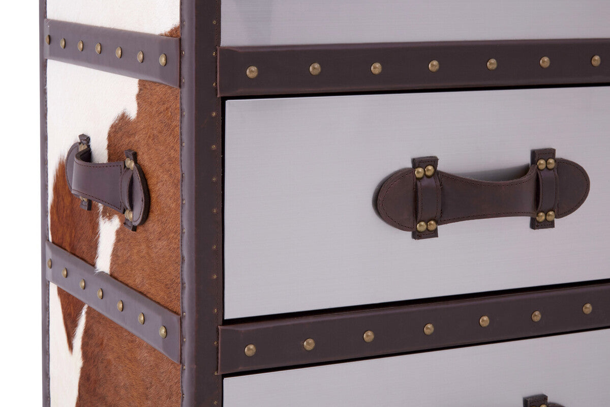 Orsina Kensington Cowhide Storage Cabinet – Brown and White Leather