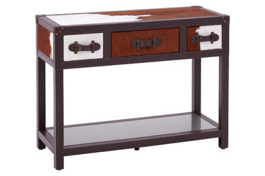 Orsina Kensington Cowhide 3-Drawer Console Table with Leather Trim