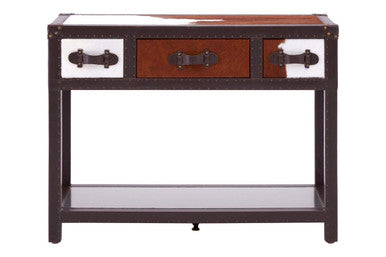 Orsina Kensington Cowhide 3-Drawer Console Table with Leather Trim