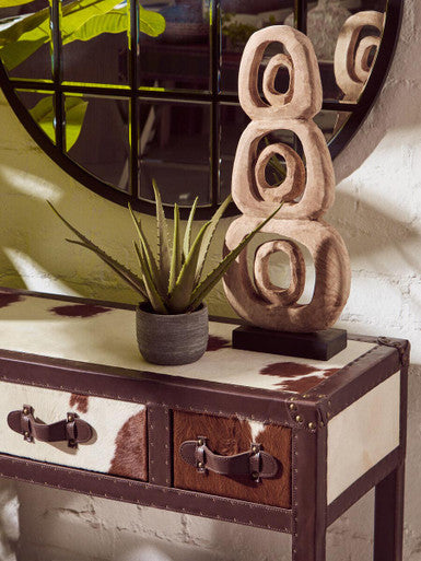 Orsina Kensington Cowhide 3-Drawer Console Table with Leather Trim