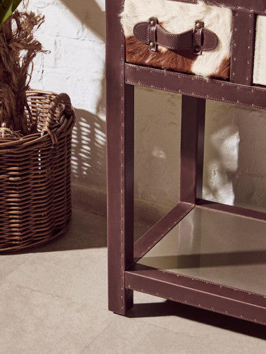 Orsina Kensington Cowhide 3-Drawer Console Table with Leather Trim