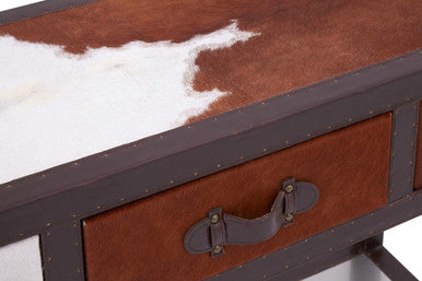 Orsina Kensington Cowhide 3-Drawer Console Table with Leather Trim