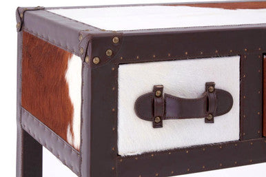 Orsina Kensington Cowhide 3-Drawer Console Table with Leather Trim