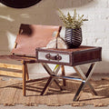 Orsina Cowhide Bedside Table – Brown & White Nightstand with Leather Handle