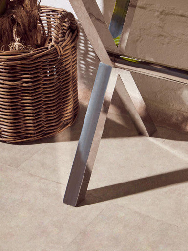 Orsina Brown and White Cowhide 3-Drawer Console Table | Stainless Steel