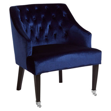 Orsina Darwin Blue Velvet Lounge Chair – Button Tufted Accent Seat