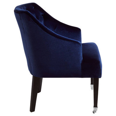 Orsina Darwin Blue Velvet Lounge Chair – Button Tufted Accent Seat
