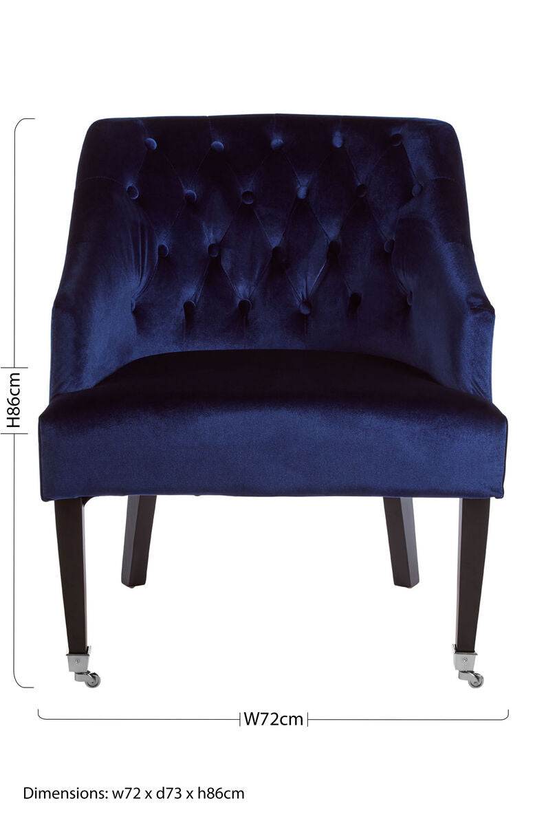 Orsina Darwin Blue Velvet Lounge Chair – Button Tufted Accent Seat