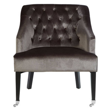 Orsina Darwin Grey Velvet Accent Chair – Tufted Button Armchair