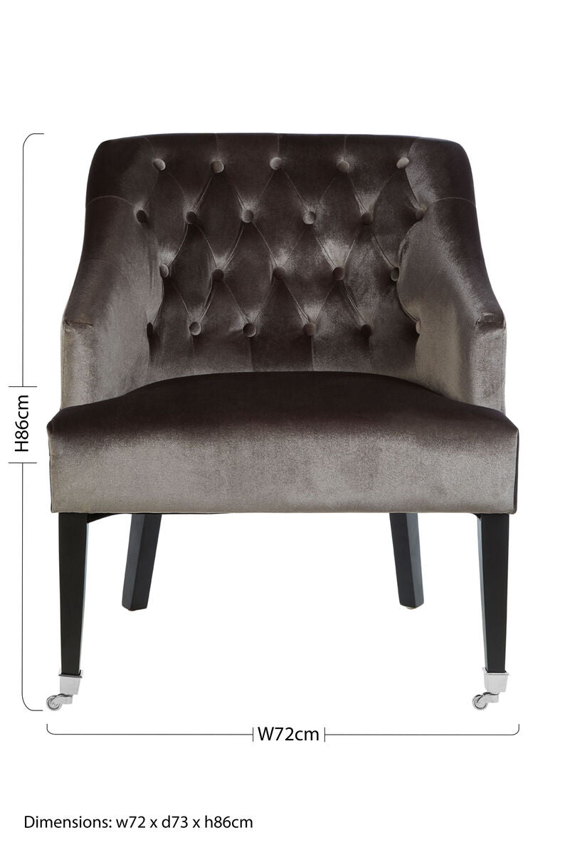 Orsina Darwin Grey Velvet Accent Chair – Tufted Button Armchair
