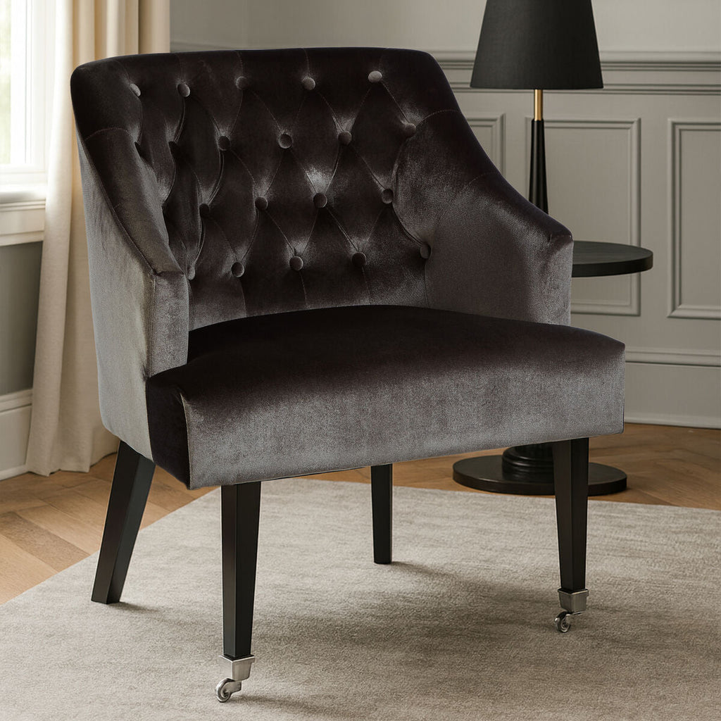 Orsina Darwin Grey Velvet Accent Chair – Tufted Button Armchair