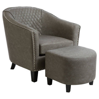 Orsina Derby Grey Faux Leather Tub Chair and Footstool Set