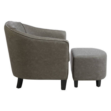 Orsina Derby Grey Faux Leather Tub Chair and Footstool Set