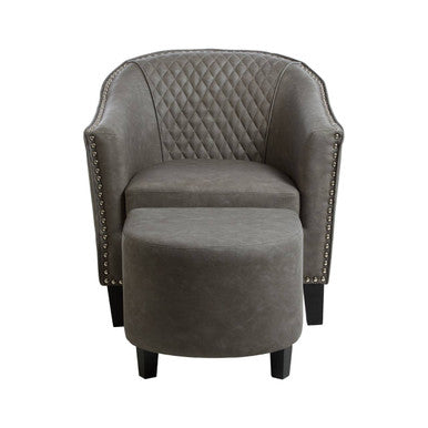 Orsina Derby Grey Faux Leather Tub Chair and Footstool Set