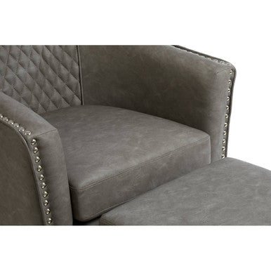 Orsina Derby Grey Faux Leather Tub Chair and Footstool Set
