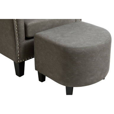 Orsina Derby Grey Faux Leather Tub Chair and Footstool Set