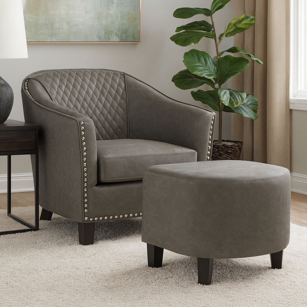 Orsina Derby Grey Faux Leather Tub Chair and Footstool Set