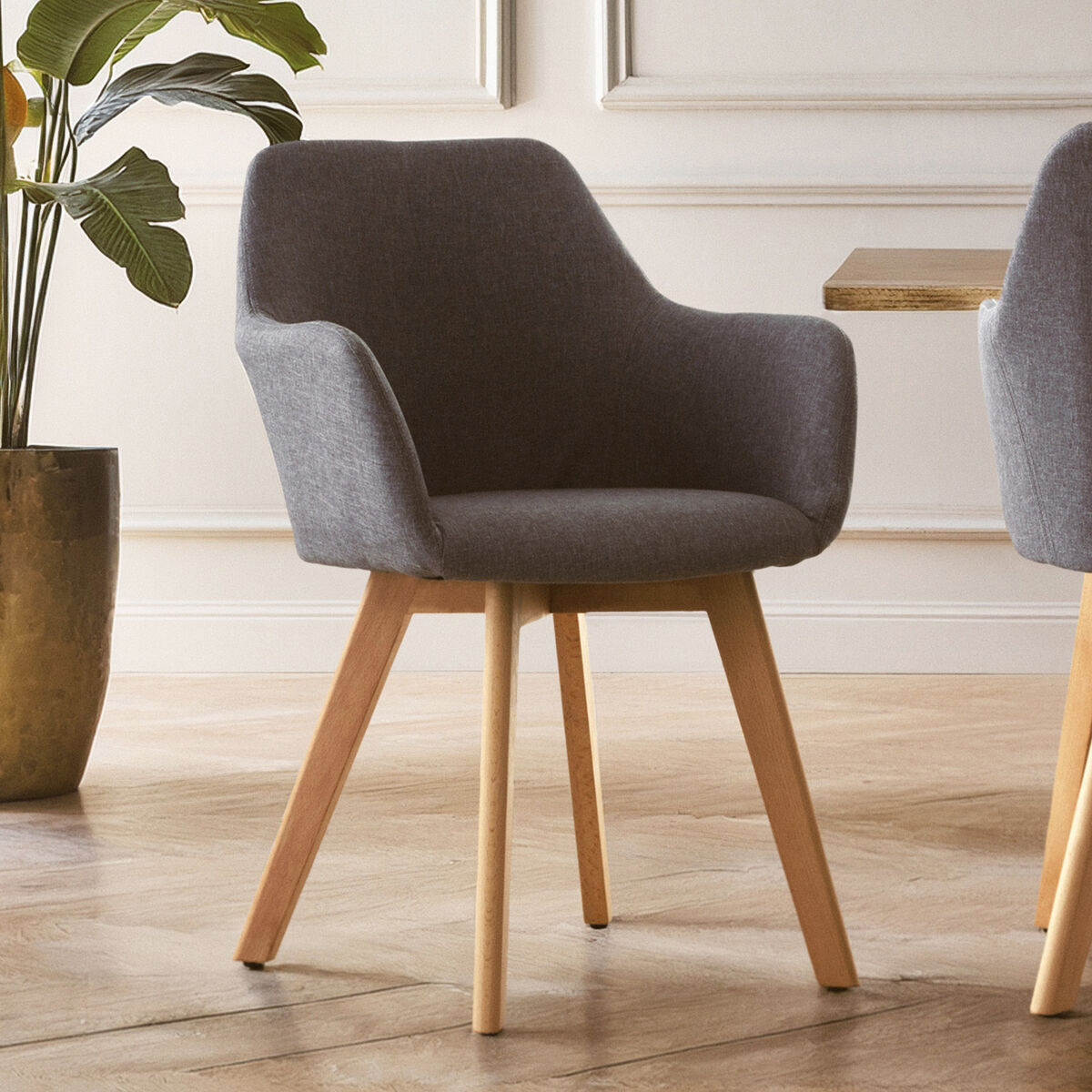 Orsina Stockholm Grey Fabric Dining Chair with Beechwood Legs