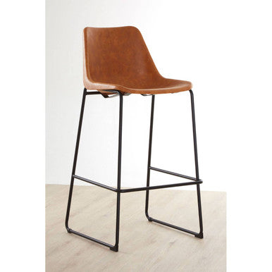 Orsina Dalston Camel Faux Leather Bar Chair with Black Metal Legs