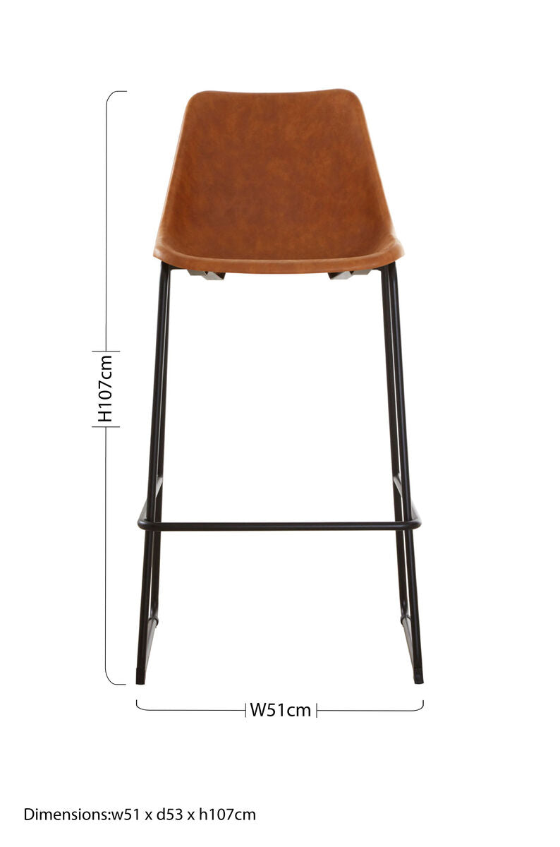 Orsina Dalston Camel Faux Leather Bar Chair with Black Metal Legs