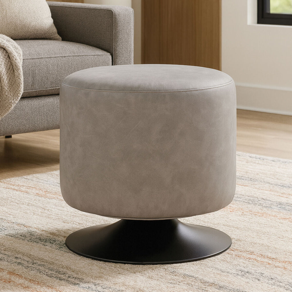 Orsina Dalston Ash Grey Faux Leather Pouffe – Modern Accent Stool