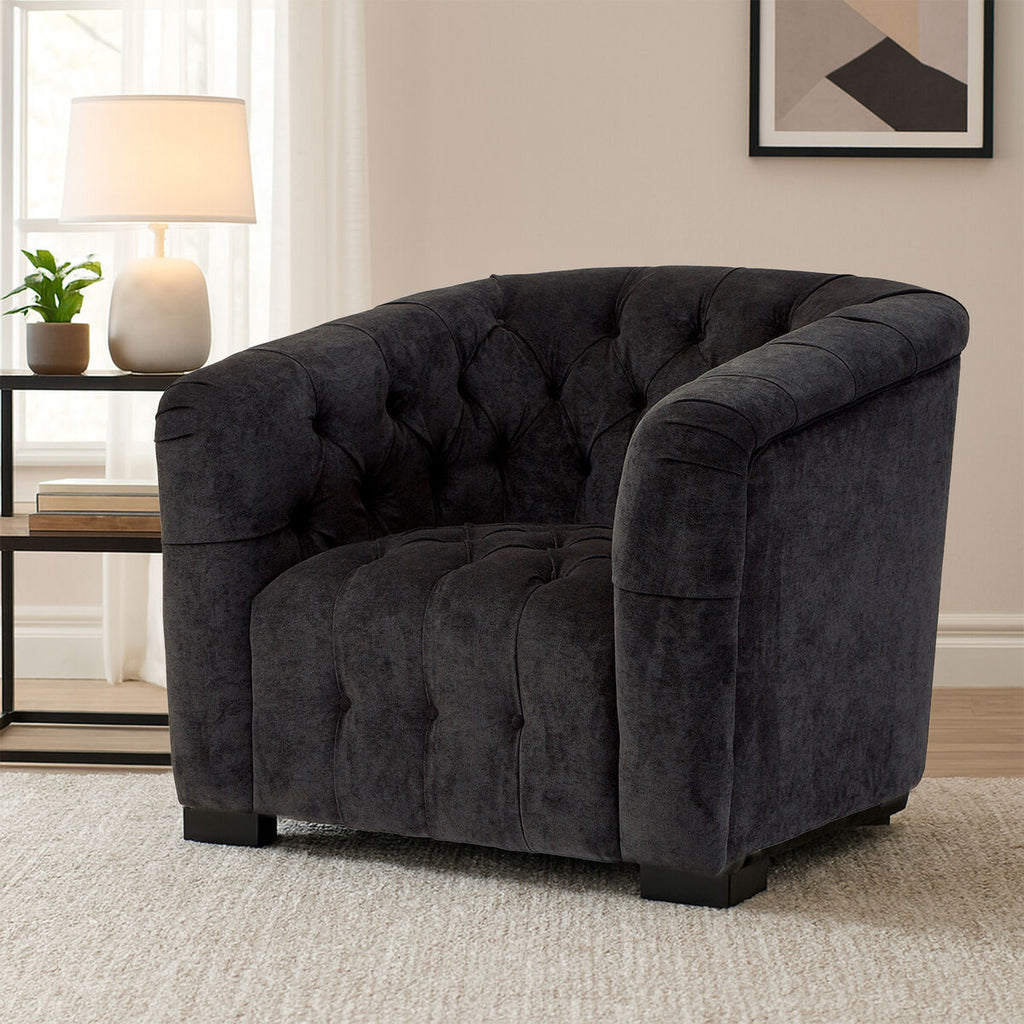Orsina Fenton Black Fabric Armchair – Tufted Pine Frame Accent Chair