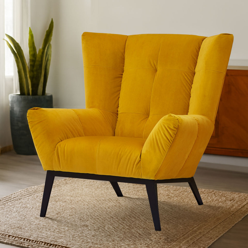 Orsina Maiko Yellow Fabric Wingback Armchair – Modern Accent Chair