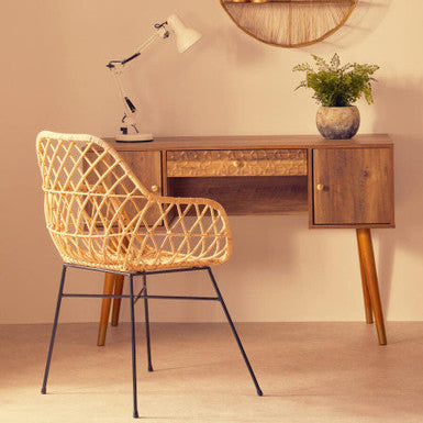Orsina Java Rattan Accent Chair – Natural Weave with Black Legs