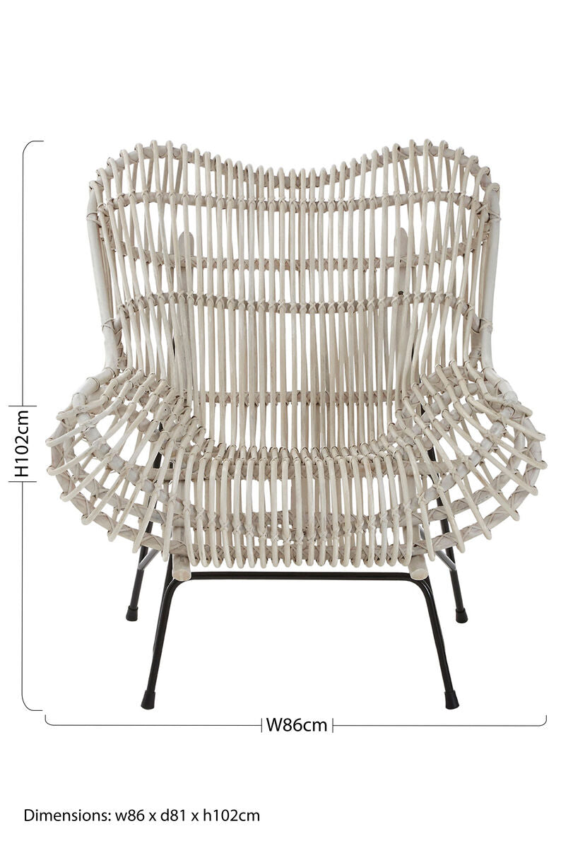 Orsina Java White Washed Rattan Curved Chair – Modern Accent Seating