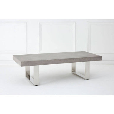 Orsina Ulmus Grey Elm Wood Low Coffee Table with Silver Steel Legs