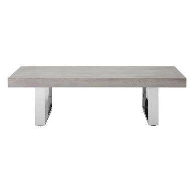 Orsina Ulmus Grey Elm Wood Low Coffee Table with Silver Steel Legs