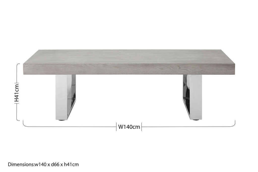 Orsina Ulmus Grey Elm Wood Low Coffee Table with Silver Steel Legs