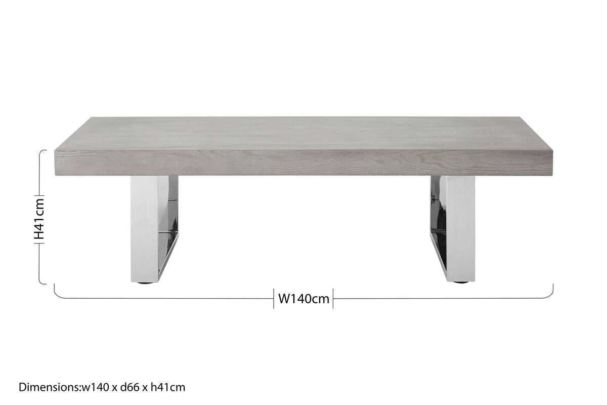 Orsina Ulmus Grey Elm Wood Low Coffee Table with Silver Steel Legs