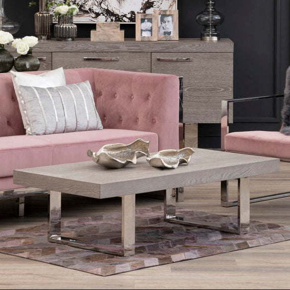 Orsina Ulmus Grey Elm Wood Low Coffee Table with Silver Steel Legs